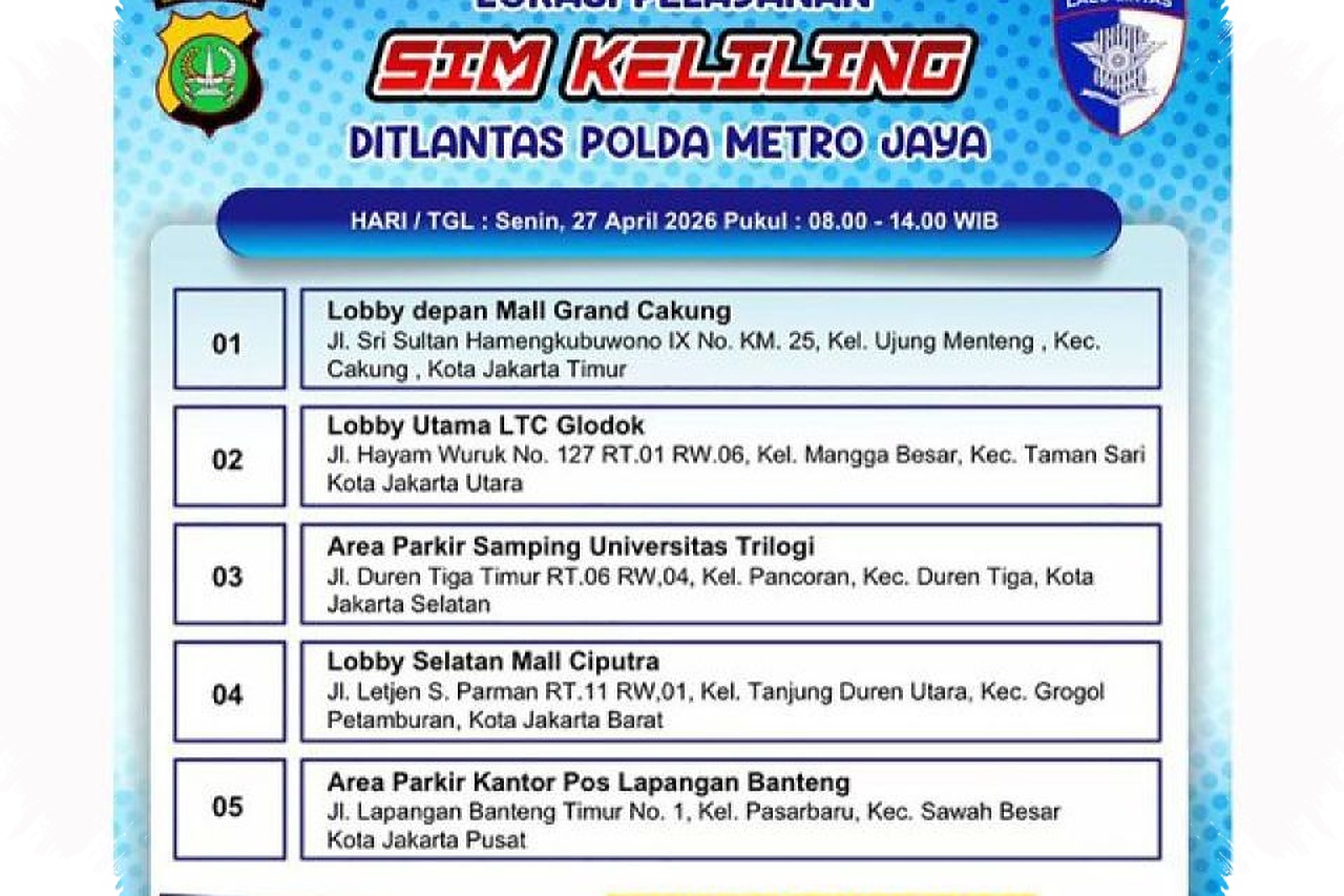 Layanan Perpanjang SIM A Dan C Dibuka Di Lima Lokasi Jakarta, Ini Jamnya Dan Syaratnya