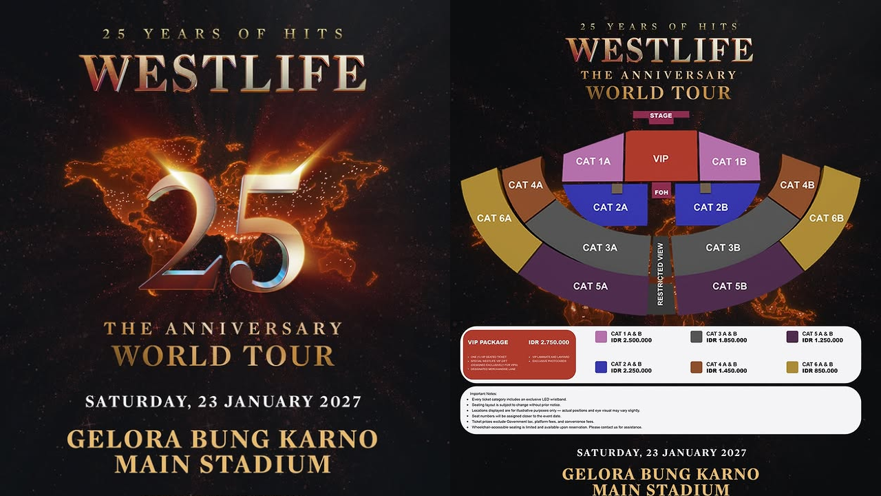 Tiket Westlife Di GBK 2027 Dibuka Mulai Rp850 Ribu, Antrean Online Diprediksi Ketat