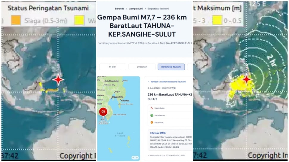 Peringatan Tsunami BMKG Meluas Ke 22 Wilayah, Gempa M7,7 Di Laut Filipina Picu Siaga